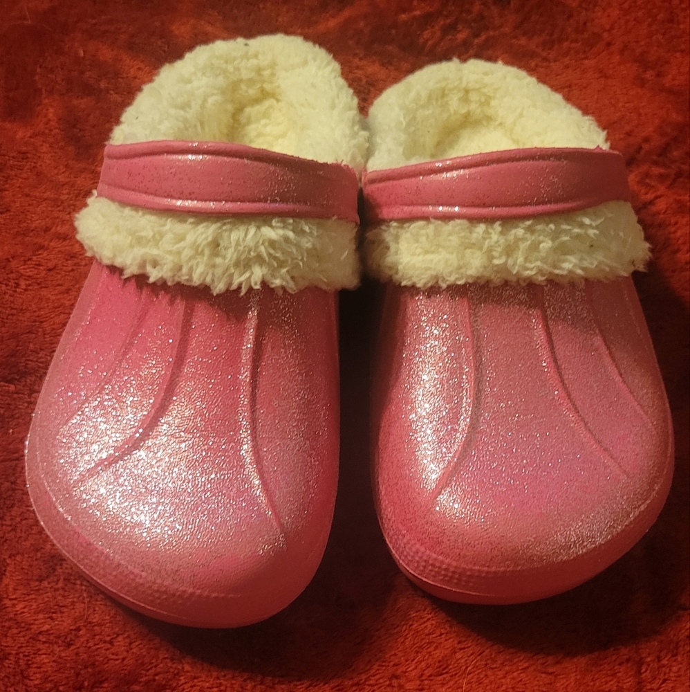 Girls Glitter Pink Croc like Slip on Shoes